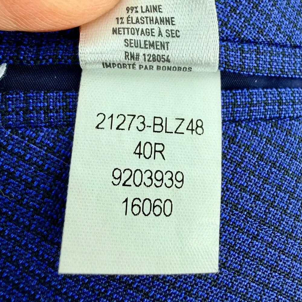 Bonobos Slim Fit Men's 40R Blue Wool Blazer Marzotto Italian Wool Sport Coat